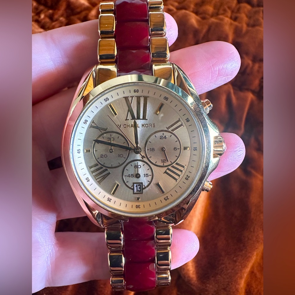 Michael Kors Gold and Red Stone Watch